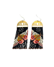 Load image into Gallery viewer, BEADED HANDWOVEN MOONLIT MOTH EARRINGS - BALCK/PINK