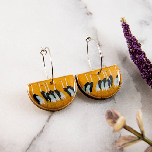 VINTAGE JAPANESE HERON DROP HOOP EARRING