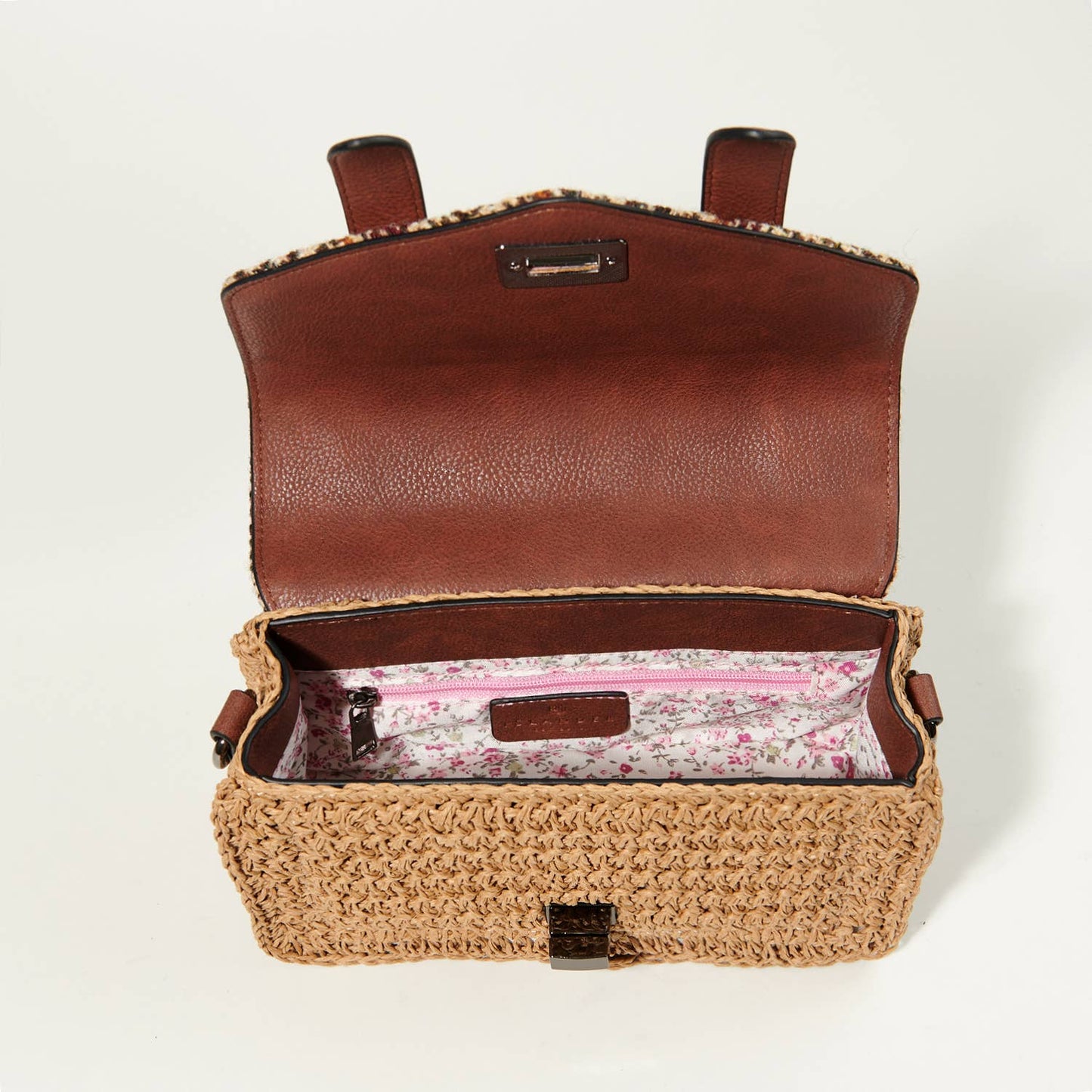 THE MINI STRAW SATCHEL - BEIGE DOGTOOTH