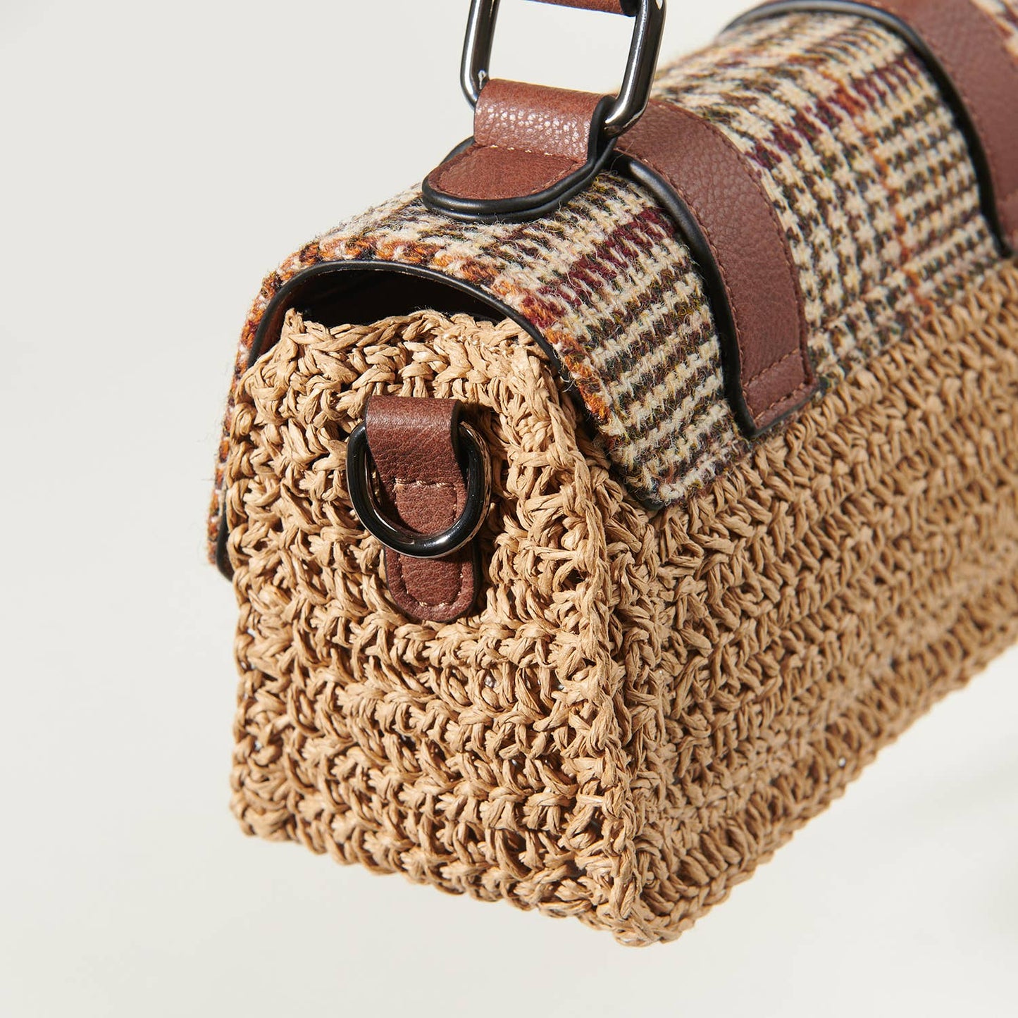 THE MINI STRAW SATCHEL - BEIGE DOGTOOTH
