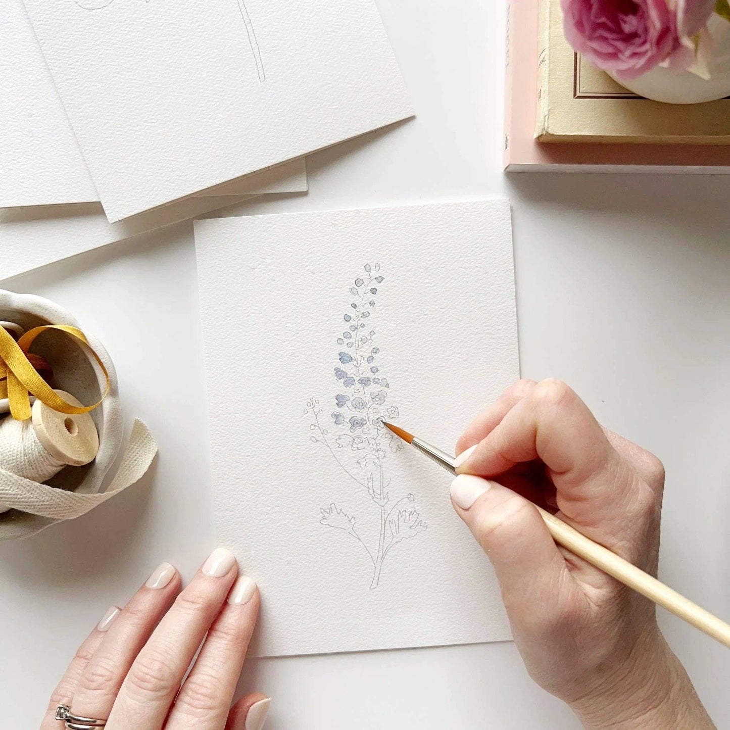 GARDEN FLOWERS PAINTABLE WATERCOLOUR NOTECARD SET