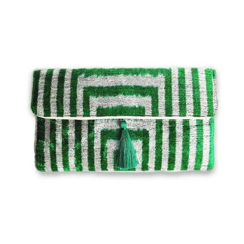 SILK VELVET IKAT CLUTCH - GREEN LABRIENT