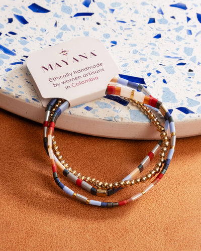 MIYUKI TILA BRACELETS - BLUE/RED SET 3