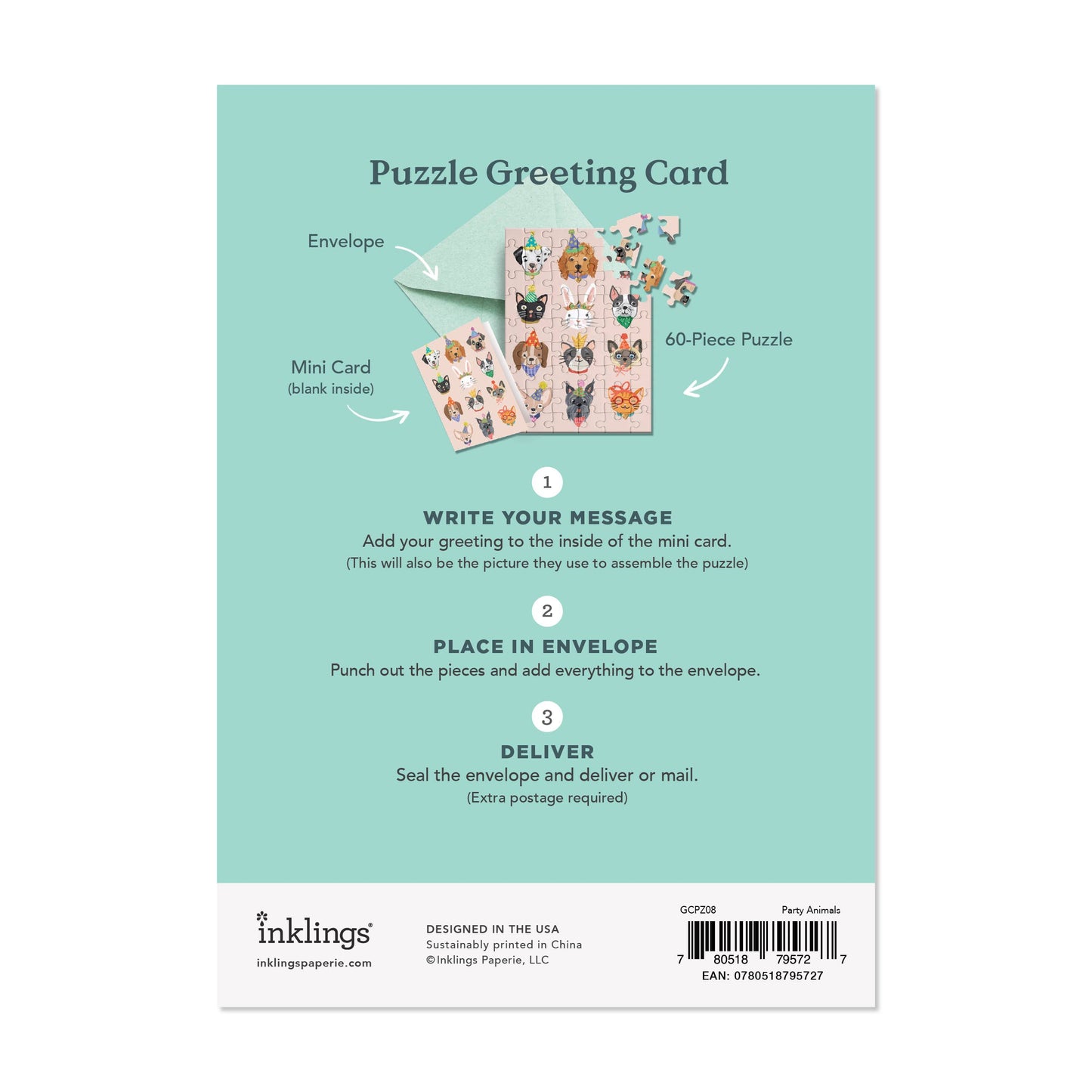 PUZZLE GREETING CARD - PARTY ANIMALS