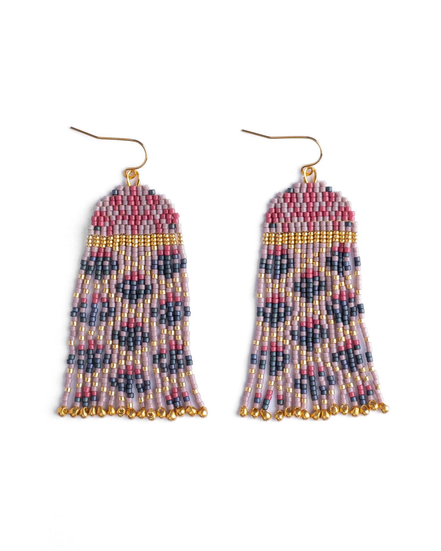 BEADED BROCADE GARDEN EARRINGS - LILAC TEAL