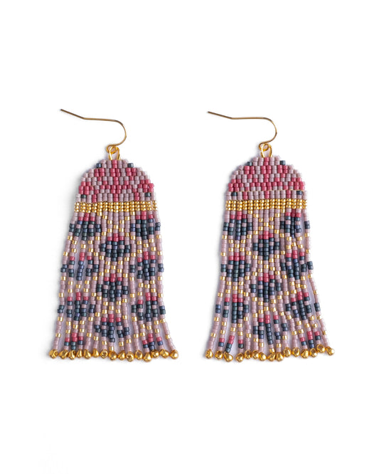 BEADED BROCADE GARDEN EARRINGS - LILAC TEAL