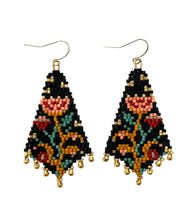 Load image into Gallery viewer, BEADED HANDWOVEN NIGHT BLOOM DROP EARRINGS - MIDNIGHT