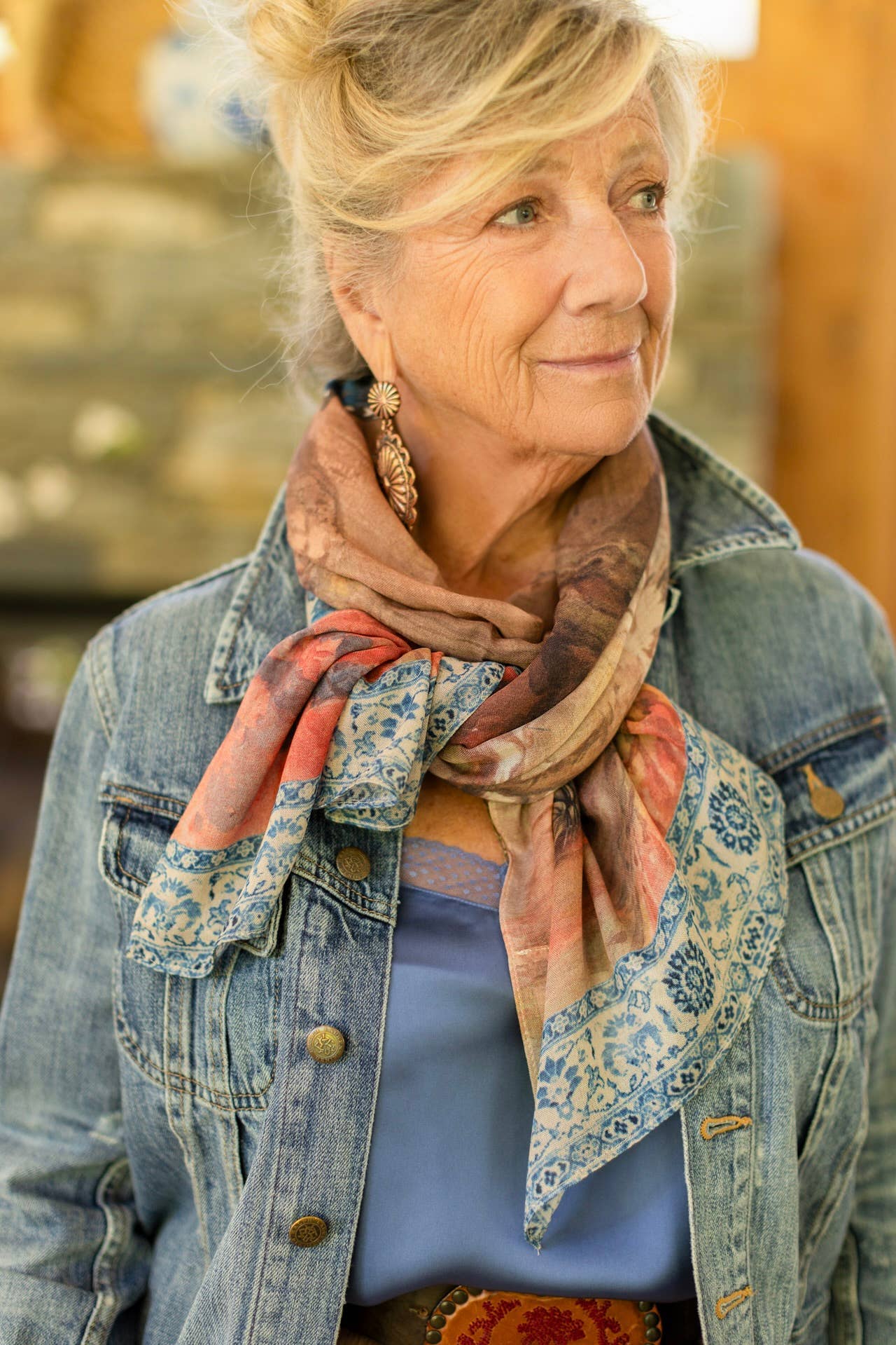 THE STORYTELLER SCARF WITH CHINOISERIE & SUNFLOWERS