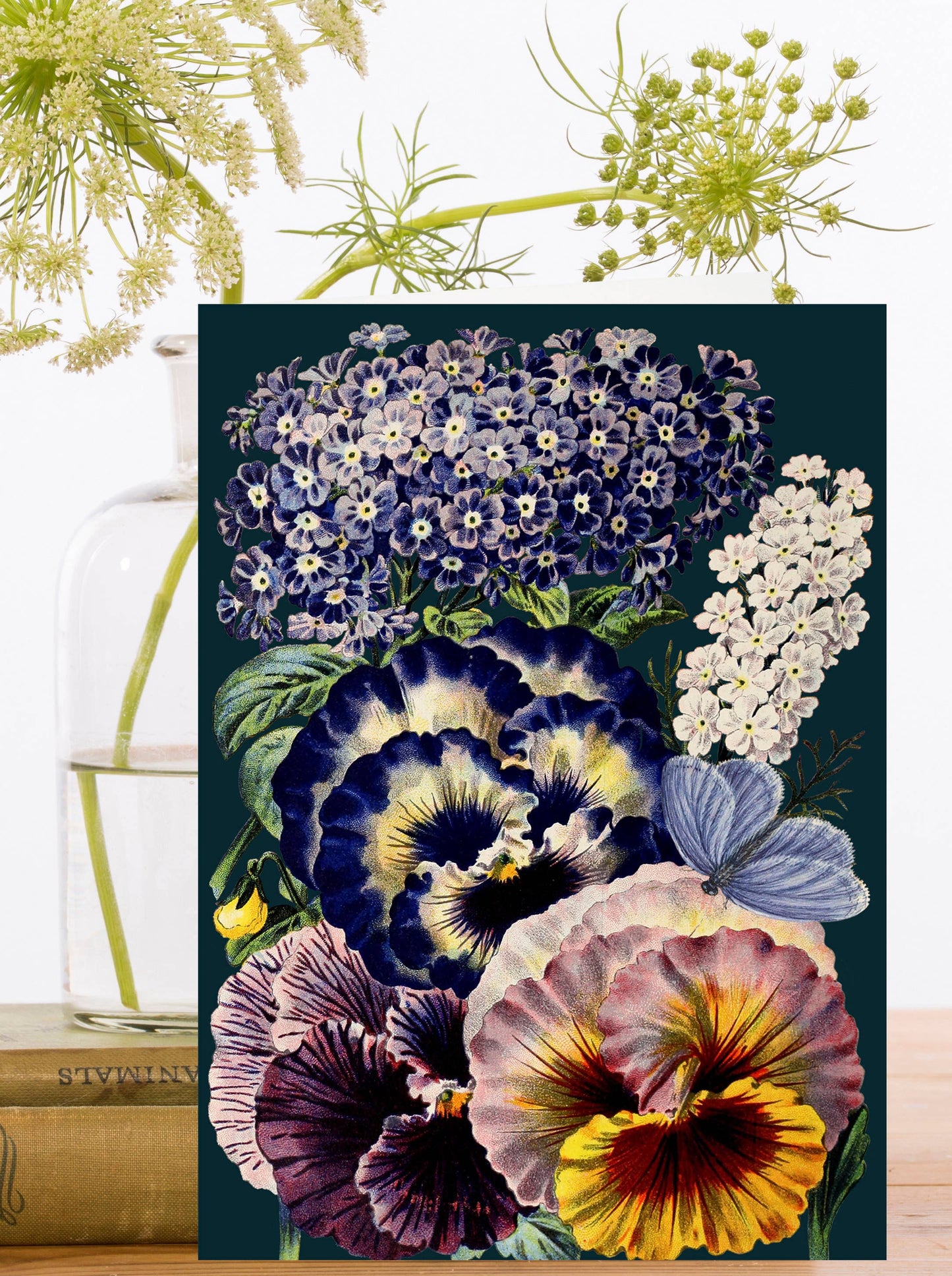 LARGE GREETING CARD - MIDNIGHT PANSIES