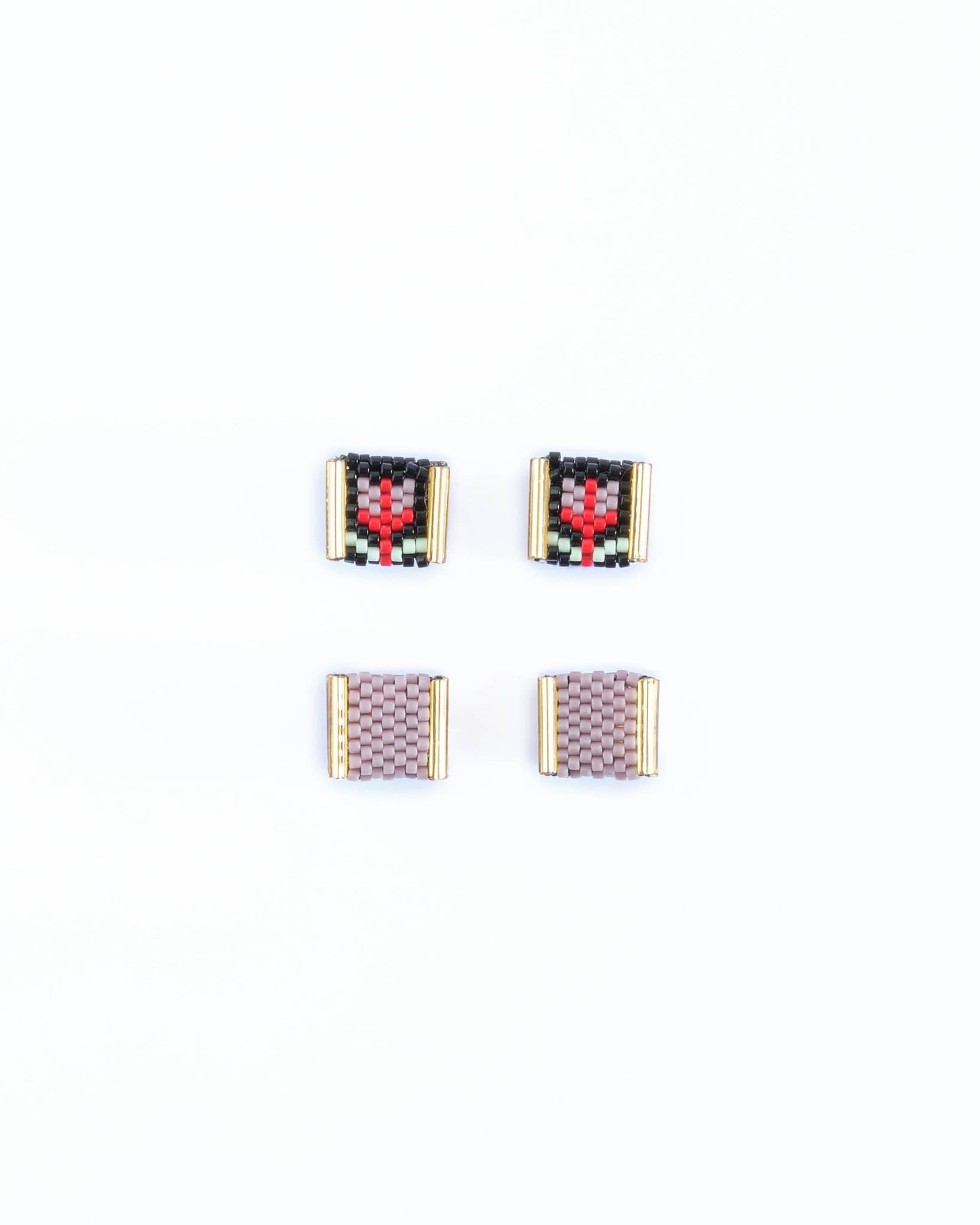 BEADED HANDWOVEN TULIP STUD PACK - BLACK / LILAC