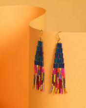 Load image into Gallery viewer, BEADED HANDWOVEN ABSTRACT FRINGE EARRINGS - TEAL