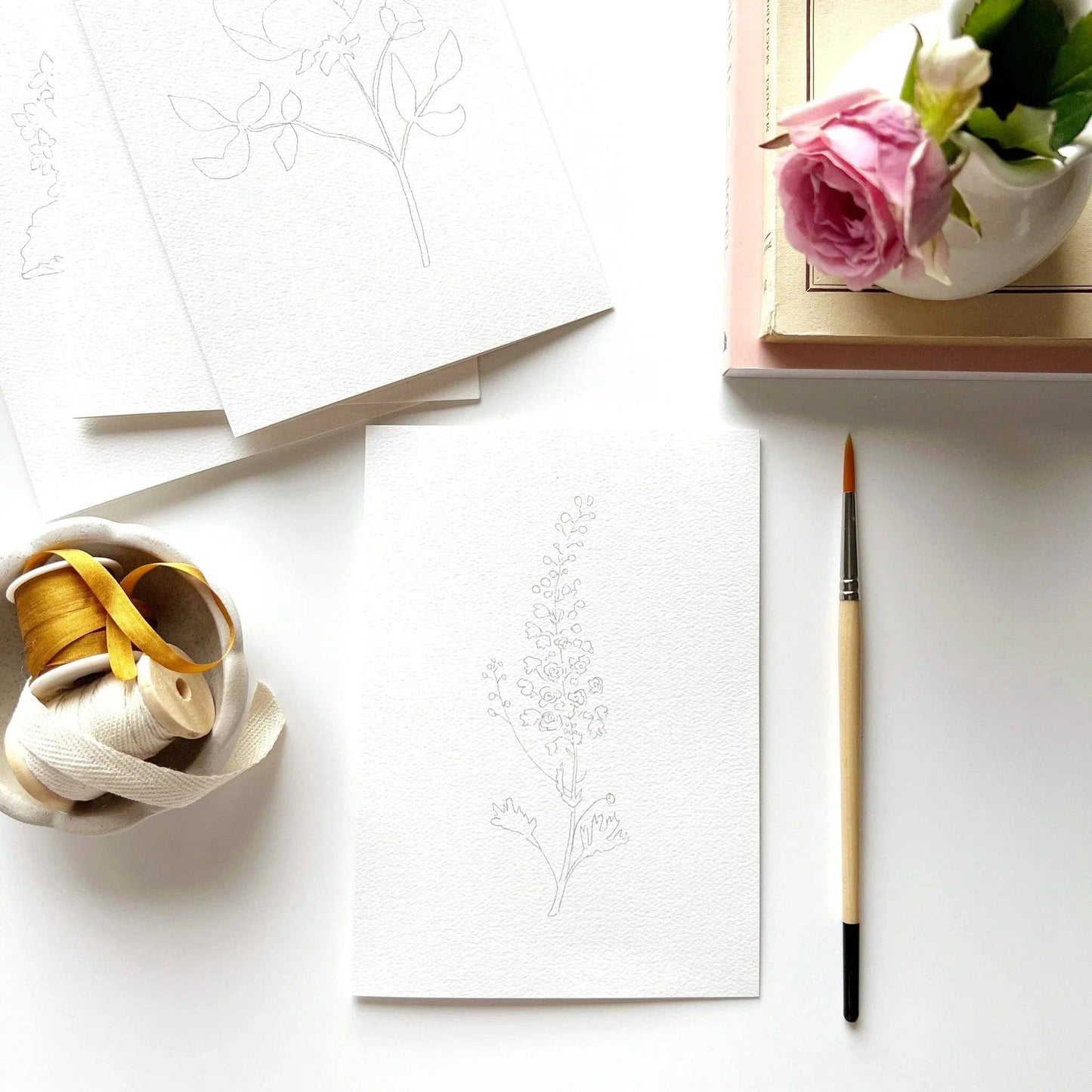 GARDEN FLOWERS PAINTABLE WATERCOLOUR NOTECARD SET