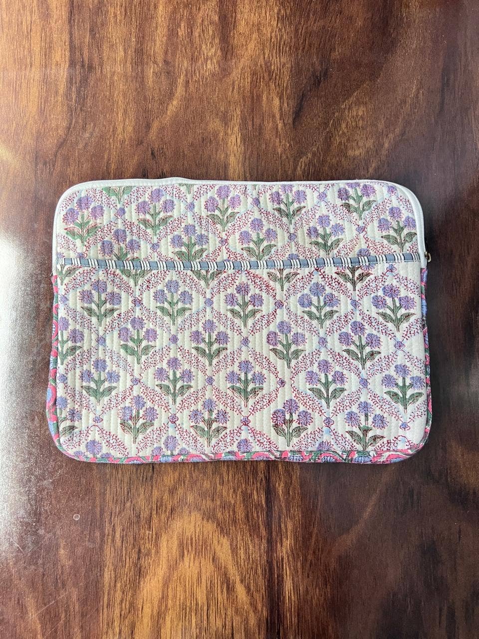 QUILTED LAPTOP BAG - BLUE & MAUVE FLORAL