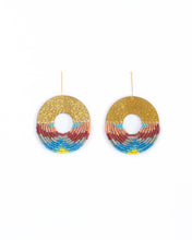 Load image into Gallery viewer, BEADED HANDWOVEN ORGANIC CIRCULAR FRINGE EARRINGS - BLUE