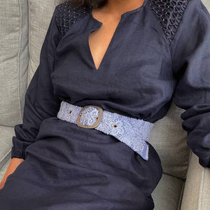 EMBROIDERED WOOL BELT - AZURE SEAS