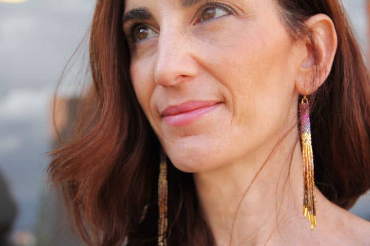 BEADED HANDWOVEN OMBRÉ TASSEL EARRINGS - VIOLET