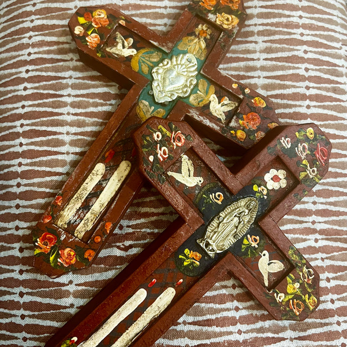 Cross - Vintage look hand painted wood