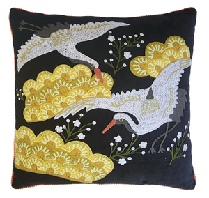 Japanese Crane Cushion - Black