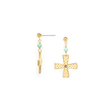 Load image into Gallery viewer, ROMANE SMALL BALL POST EARRINGS CROSS