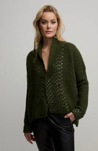 Ines -  Olive Chunky Cropped Knit Jacket