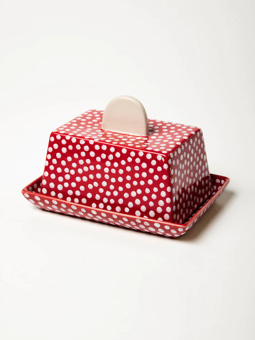 Chino Butter Dish Blue & Spot Red Spot