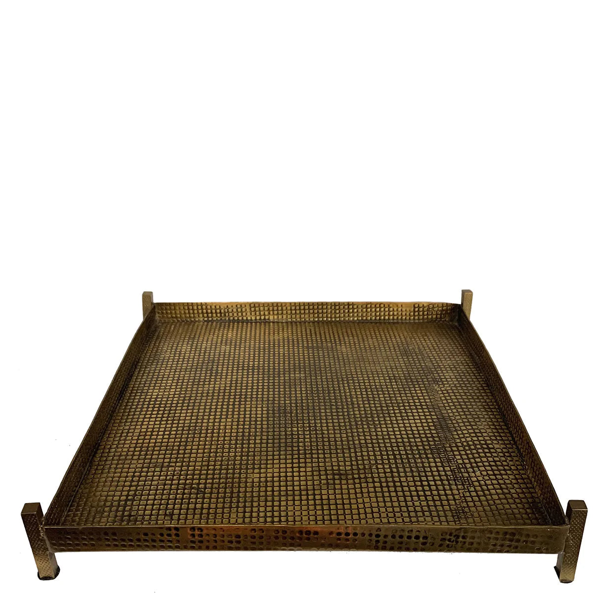SQUARE ANTIQUE GOLD TRAY WITH LEGS