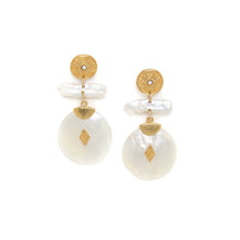 Load image into Gallery viewer, ALLY round disc post earrings with fresh water pearl bar