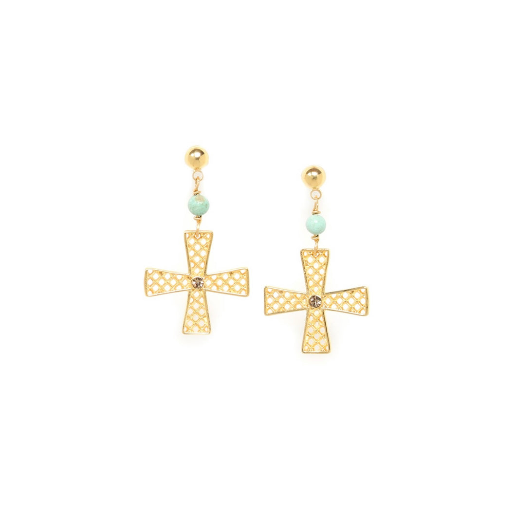 ROMANE SMALL BALL POST EARRINGS CROSS