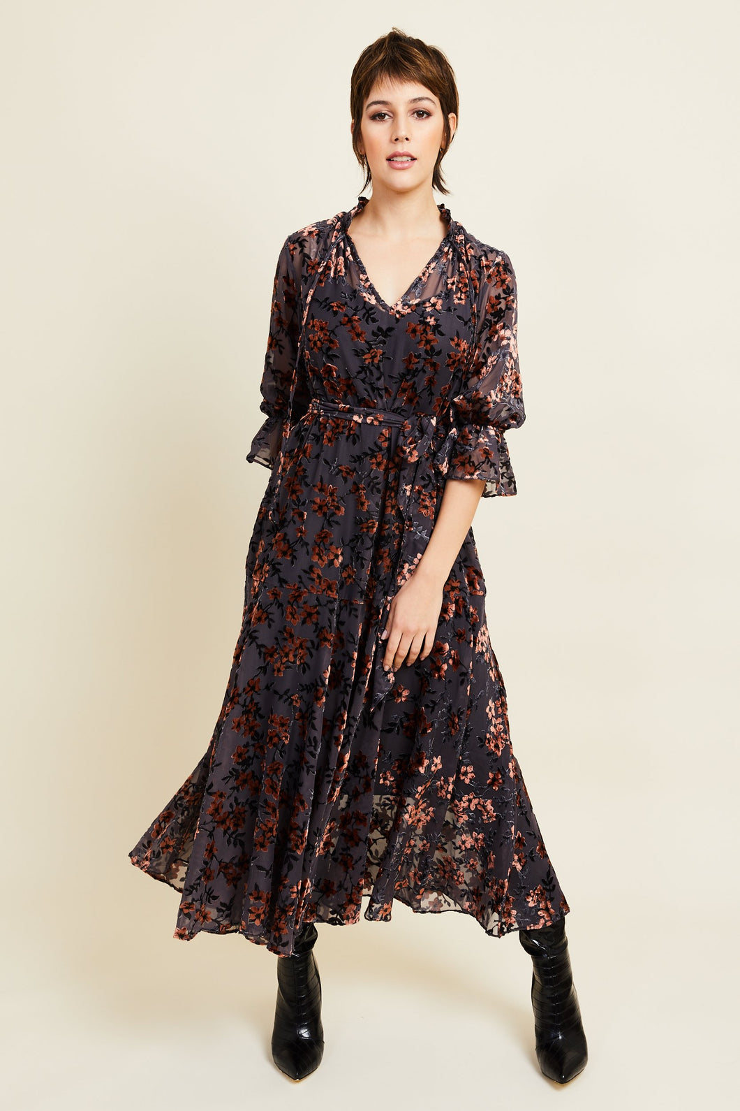 INGRID DRESS - WINTER BLOSSOM BURNOUT